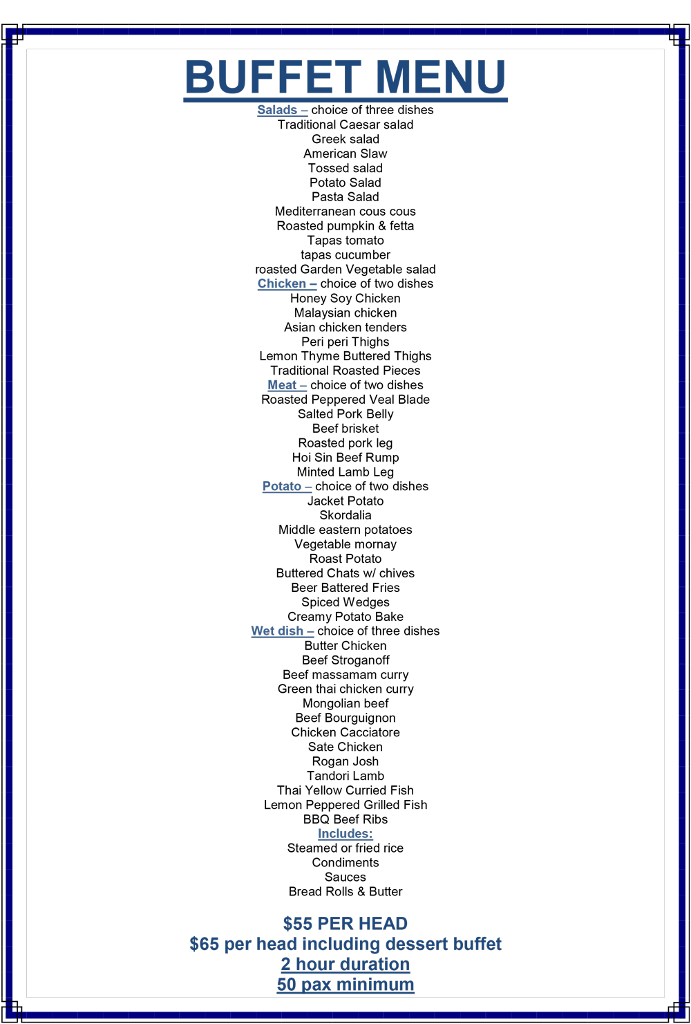 Alroy Tavern $65 Buffet Set Menu